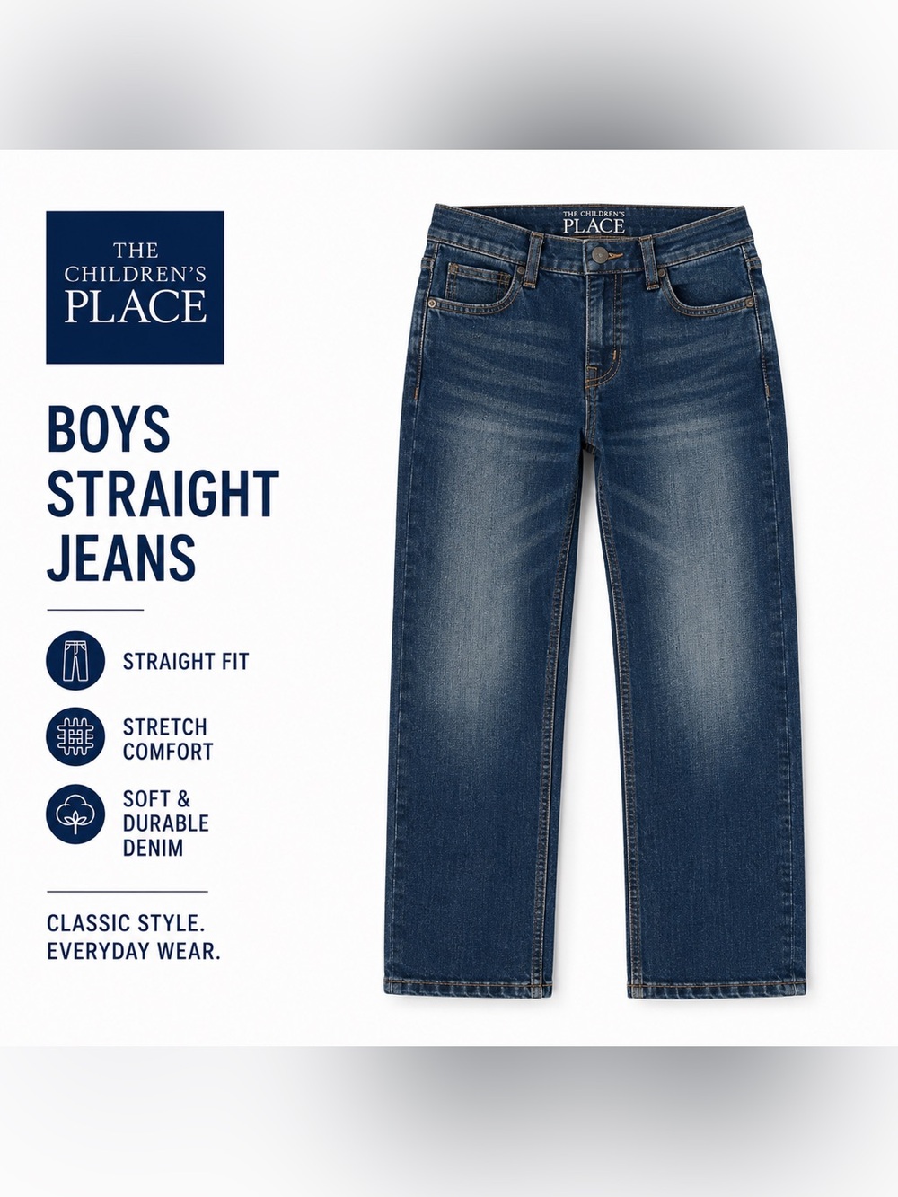 The Children’s Place Boys Stretch Straight Leg Jeans Blue Denim